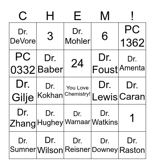 Chemistry bingo Card