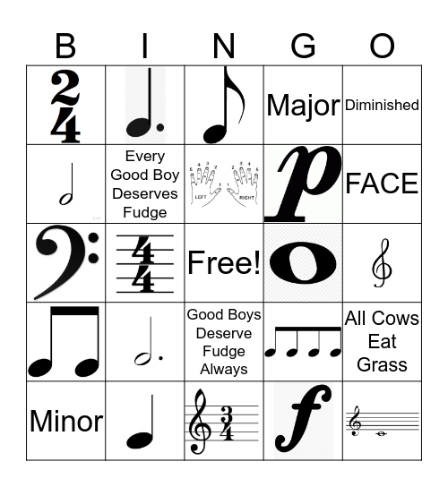 Musical Bingo Card