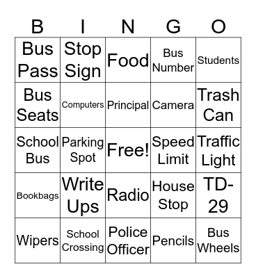 Love the Bus Bingo Card