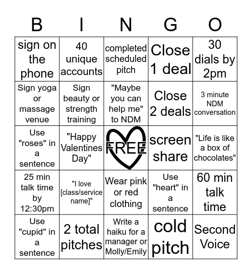 Valentine's Day Bingo Card