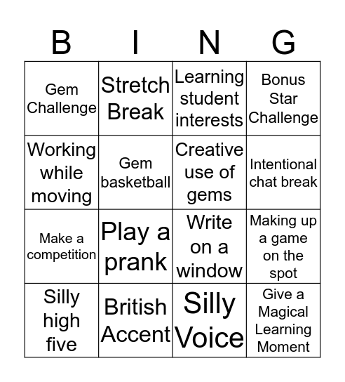 Session Time Bingo! Bingo Card