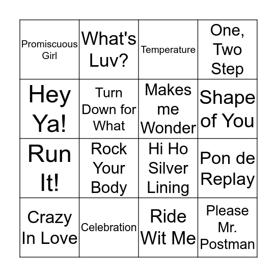 Song (1) Bingo Card