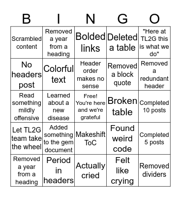 TL2G COOLWHIP FUN Bingo Card