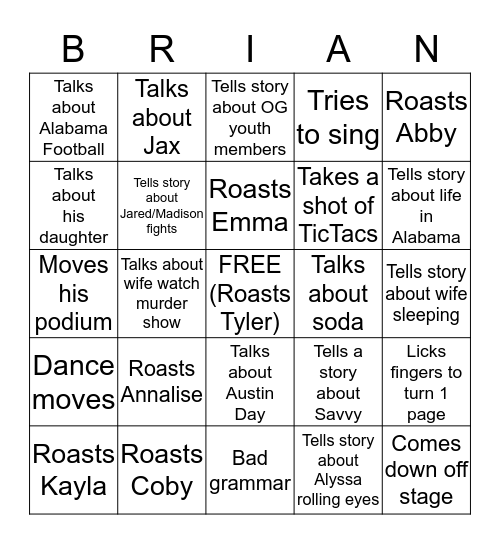 Brian Bingo Card