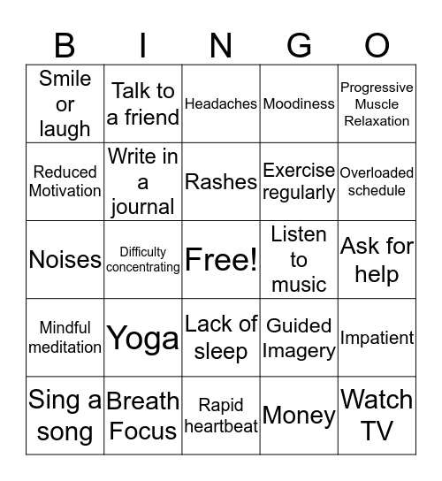 STRESS BINGO Card