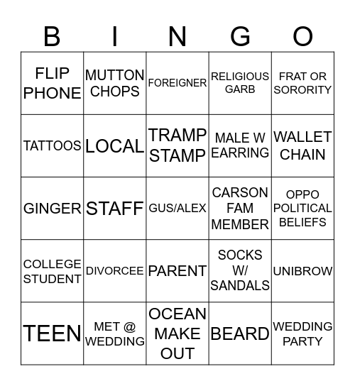 FRISKY MONSTER MAKE OUT  Bingo Card