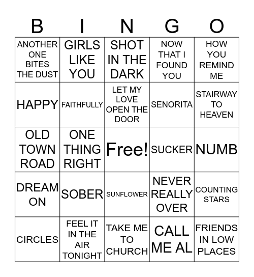 MUSIC BINGO Card