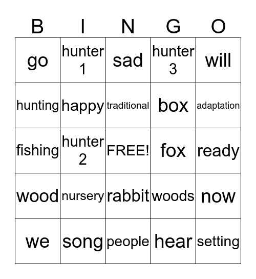 HUNTING WE WILL GO  Bingo Card