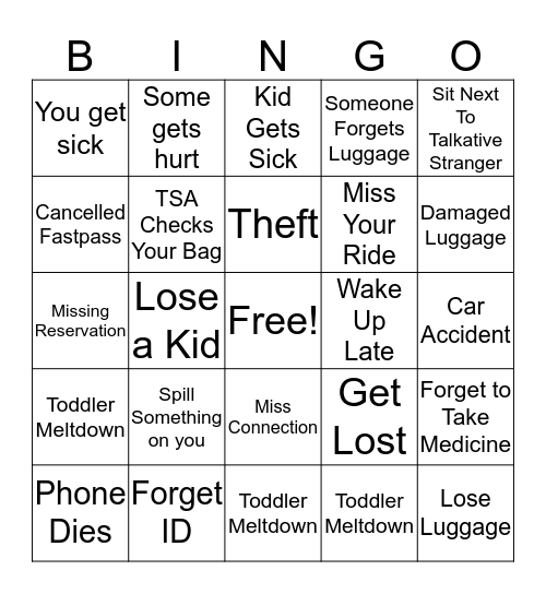 Things That Go Wrong On Vacation  Bingo Card