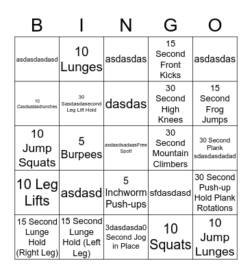 Fitness Bingo Card