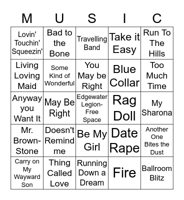 Hamburgers on Wonderbread Bingo Card