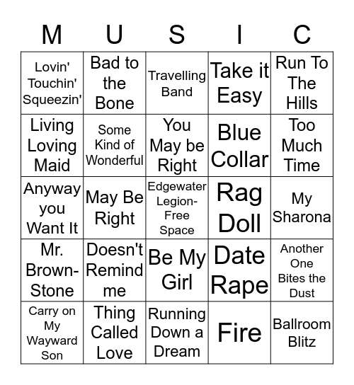 Hamburgers on Wonderbread Bingo Card