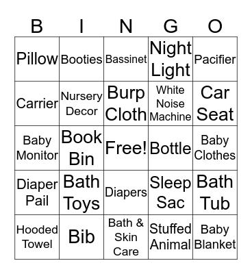 Baby Shower Bingo Card