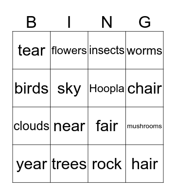 Lesson 1 Vocabulary Bingo Card