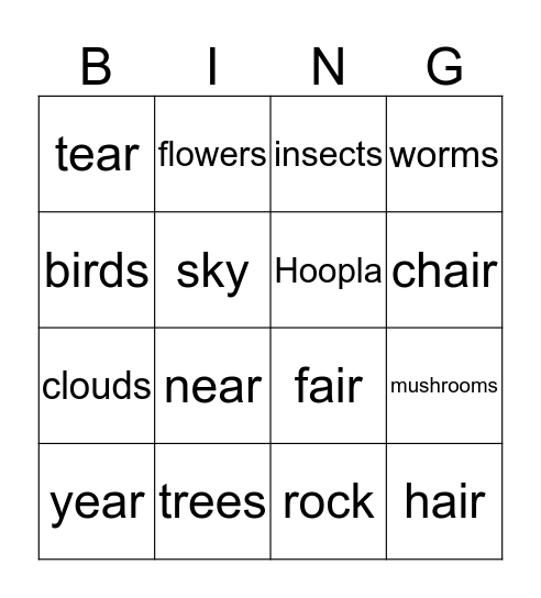 Lesson 1 Vocabulary Bingo Card