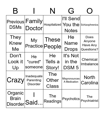 Hinkle Bingo Card