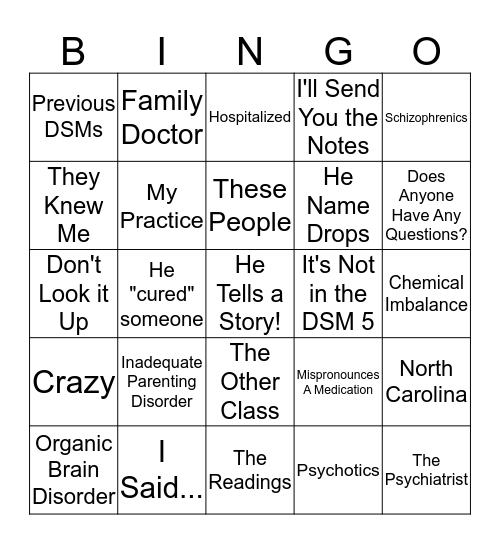 Hinkle Bingo Card