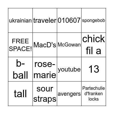 All About Jenny! Bingo Card