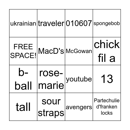 All About Jenny! Bingo Card