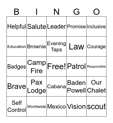 Girl Guide Bingo Card