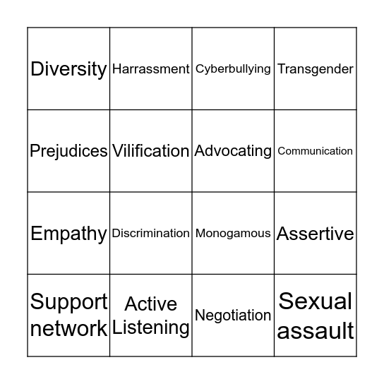 Yr 10 Key Terms Bingo Card