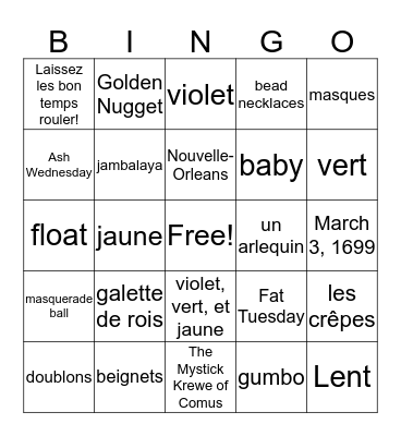 Mardi Gras Bingo Card