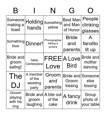 I SPY Wedding Bingo!! Bingo Card