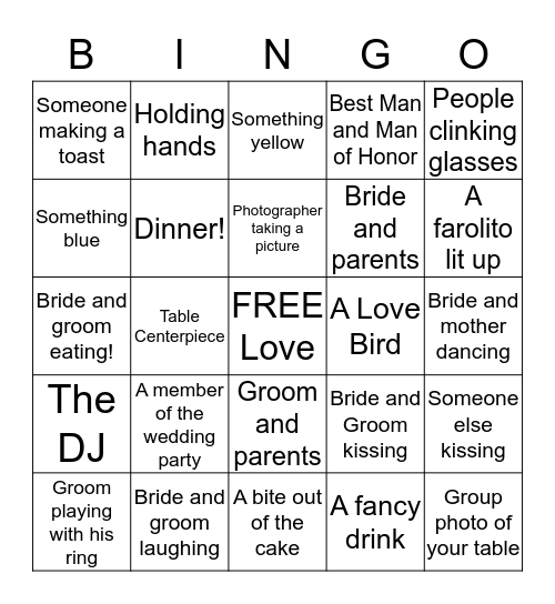 I SPY Wedding Bingo!! Bingo Card