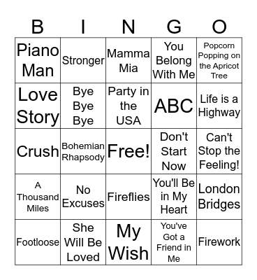 Musical Bingo! Bingo Card