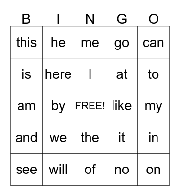 Sight Words (List 1) Bingo Card