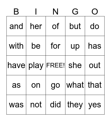 Sight Words (List 2) Bingo Card