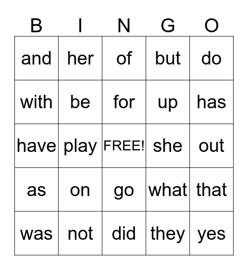 Sight Words (List 2) Bingo Card