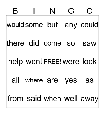 Sight Words (List 3) Bingo Card