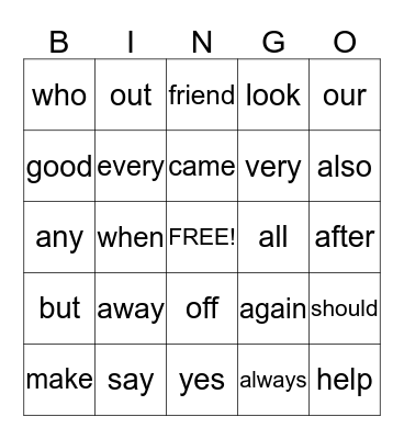 Sight Words (List 4) Bingo Card