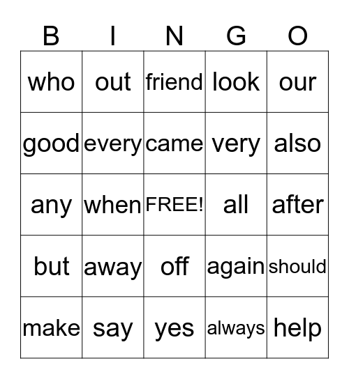 Sight Words (List 4) Bingo Card
