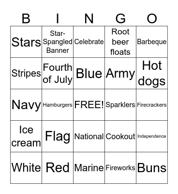 Fourth of July bingo Card