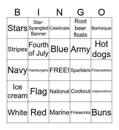 Fourth of July bingo Card