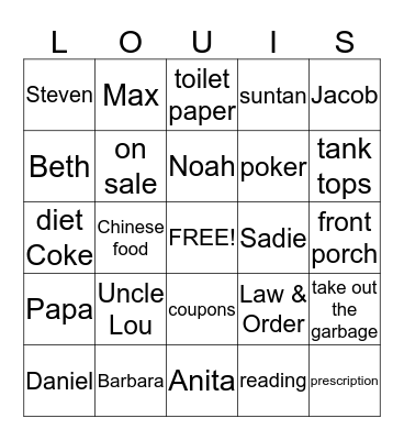 Lou's Birthday Bingo Card