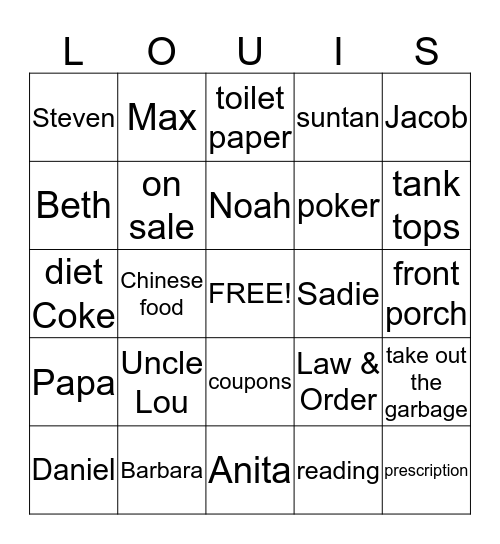 Lou's Birthday Bingo Card