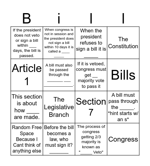 Section 7 Bingo Card