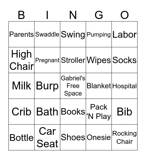 Baby Gabriel Peter  Bingo Card