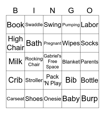 Baby Gabriel Peter Bingo Card