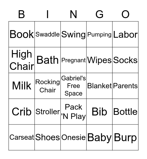 Baby Gabriel Peter Bingo Card