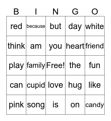 Valentines Day BINGO Card