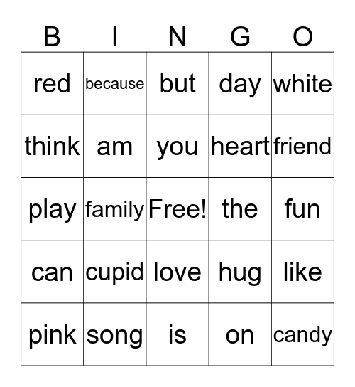 Valentines Day BINGO Card