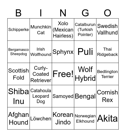 Rare Breed Bingo Card