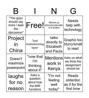 PM Bingo Card