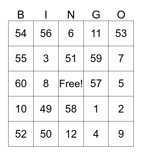 Bingo recreation and parks Bingo Card