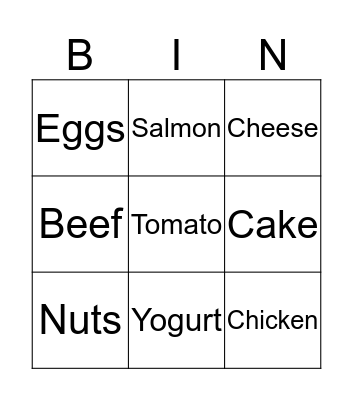 Food Bingo Card