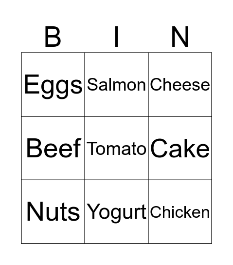 Food Bingo Card